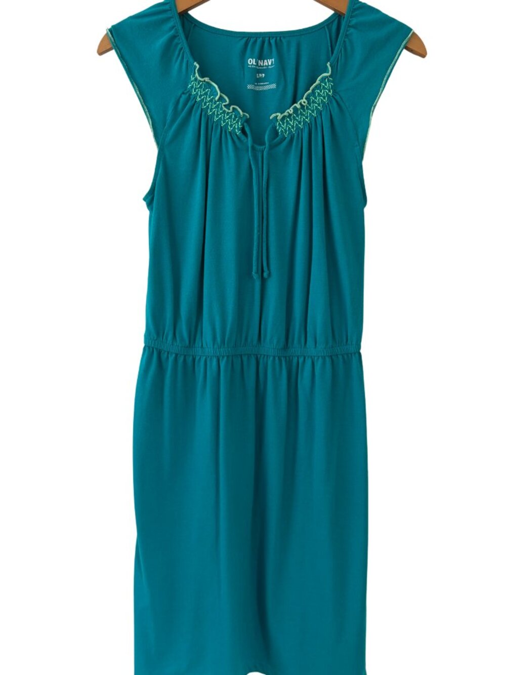 Old Navy Teal Embroidered Stretch Knit Tie Neck Dress Small